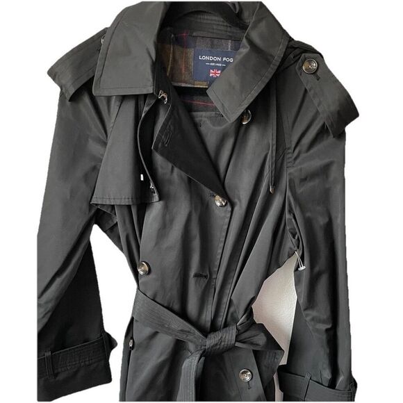 NWOT Women’s London Fog Water Resistant Belted Black Trench Coat XLarge - Picture 5 of 5